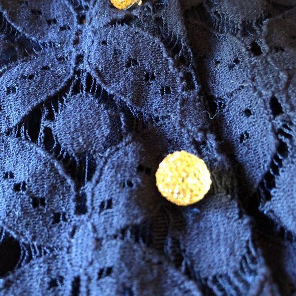 Cardigan navy blue/tan, lace, gold buttons - Picture 5 of 7